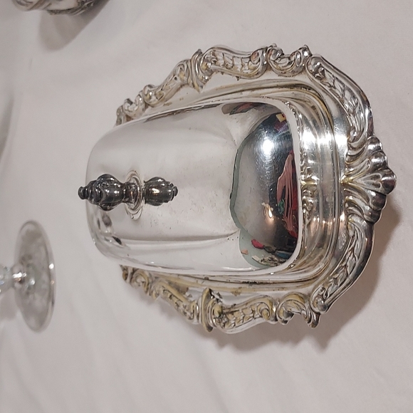 3pc Silver & glass Butter dish by Sheridan Silverplate vintage antique - Picture 4 of 15